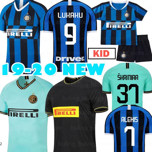 

19 20 inter milan 9 lukaku soccer jerseys 10 lautaro 6 de vrij skriniar 7 alexis godin 23 barella 12 sensi men kids football shirts, Black;yellow