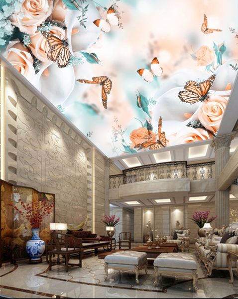 

romantic rose flower butterfly 3d ceiling mural custom any size ceilings