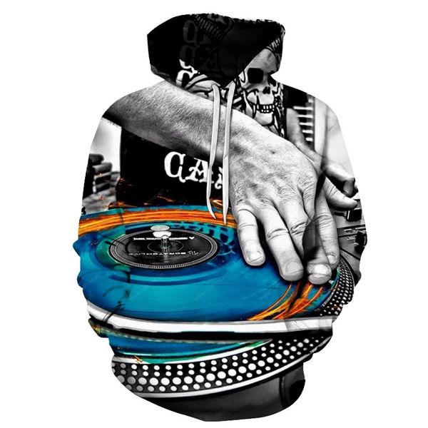 

2019 spring autumn new men hoodie hip hop music disc 3d digital print sweatshirt menwomen casual long-sleeved pocket sportswear, Black