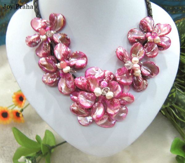 

natural pearl rose red shell flower necklace / selling handmade woven necklace / wholesale dropshipping, Silver