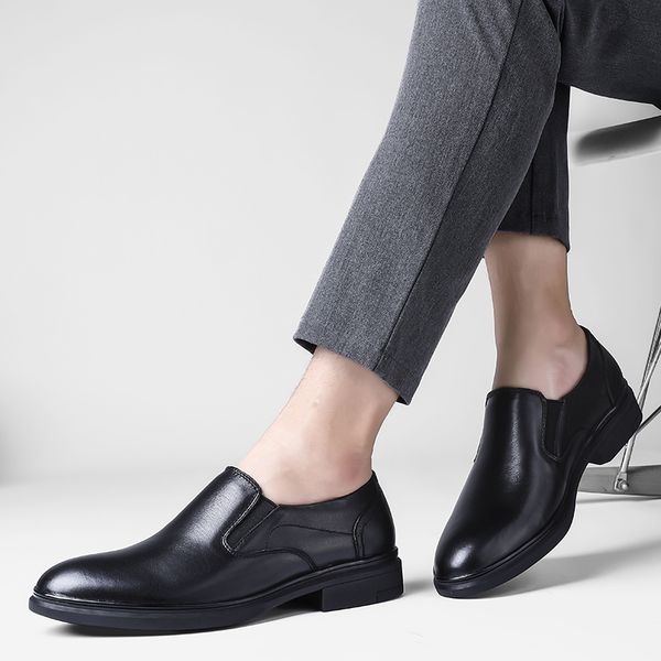 

casual leather shoes men's authentic lazy leather autumn autumn and winter lace-up lazy shoes, Black