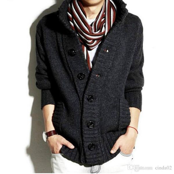 

new winter spring sweater men thick cotton full sleeves mandarin collar solid cardigans mens outwear button sweaters, White;black