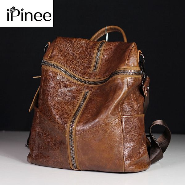 

ipinee fashion designer women genuine leather backpack shoulder school bags for teenagers travel cowhide female knapsack