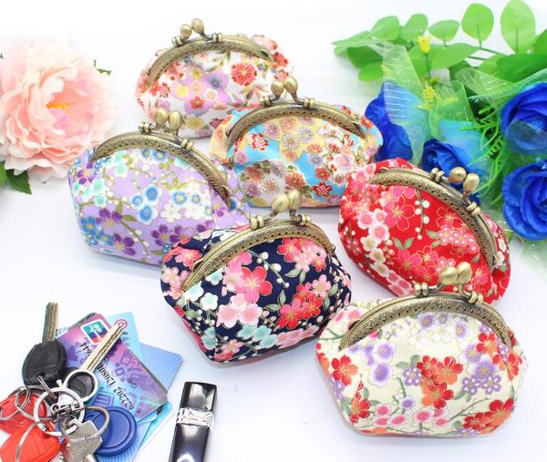

dhl 50pcs coin purses women canvas cute floral printing min clutch wallet 7colors, Red;black