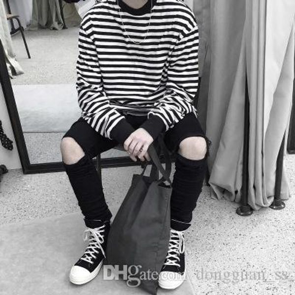 

2020ss black t shirts men streetwear print tees cotton long sleeve mens, White;black