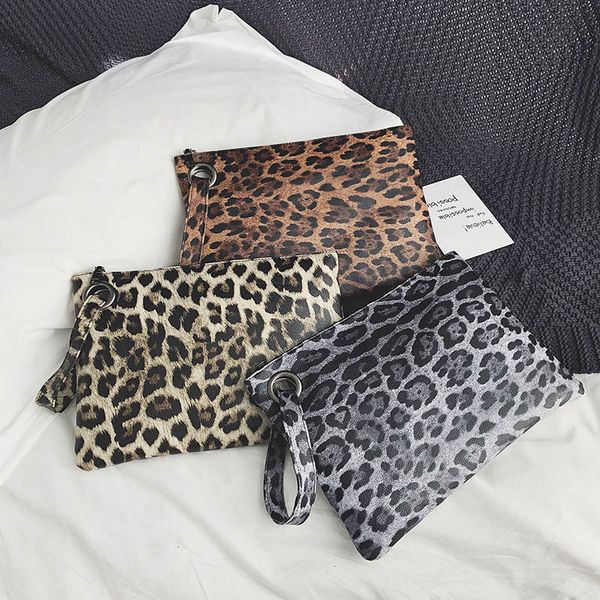 

24*34cm leopard clutch wholesale blanks faux leather wristlet handbag flat cheetah coin purse women accessories clutch dom1061210