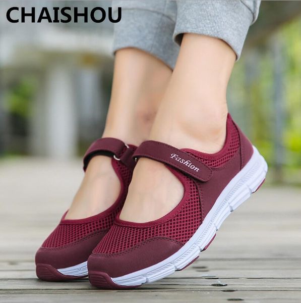 

chaishou new spring summer air mesh plus size casual shoes for women flat soft bottom sneakers breathable mesh shoes f-193, Black