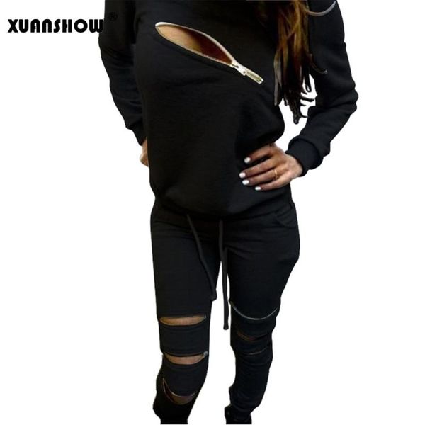 

мода мозговой молния вылапывает женские трексуиты костюм o-образным вырезом с длинным рукавом женские толстовки 2 частей набор спортивной од, White