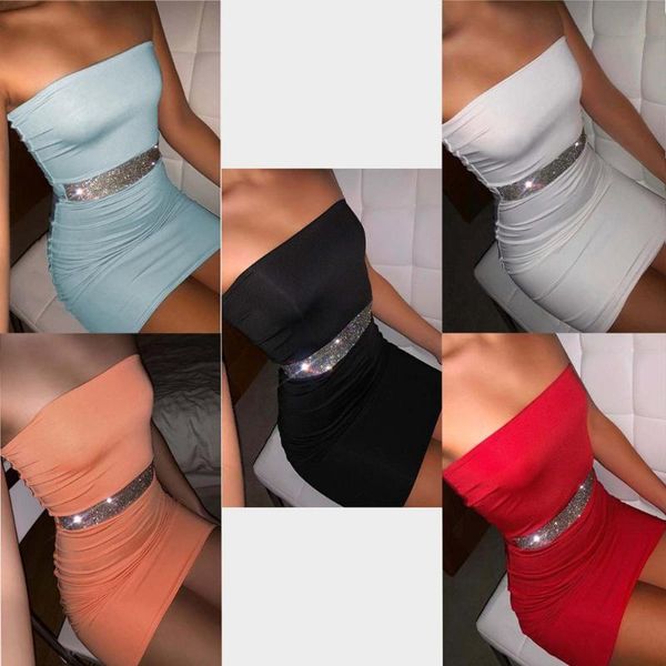 

casual dresses summer 2021 style fashion set diamond american women's matte night club buttock wrap dress eye-catching, Black;gray