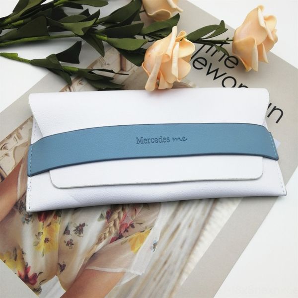 

pure white leather soft bag sun square portable sunglasses leather box glasses box, Blue