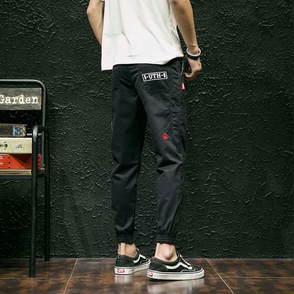 

autumn korean-style men's wear slim fit pants men's casual ankle banded pants youth skinny national trends pai gow points, White;black