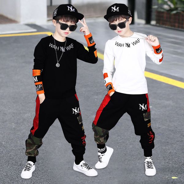 

new children's sports clothes suit spring and autumn clothes boys long-sleeved t-shirt sweater + trousers kids's casual sportswear, White