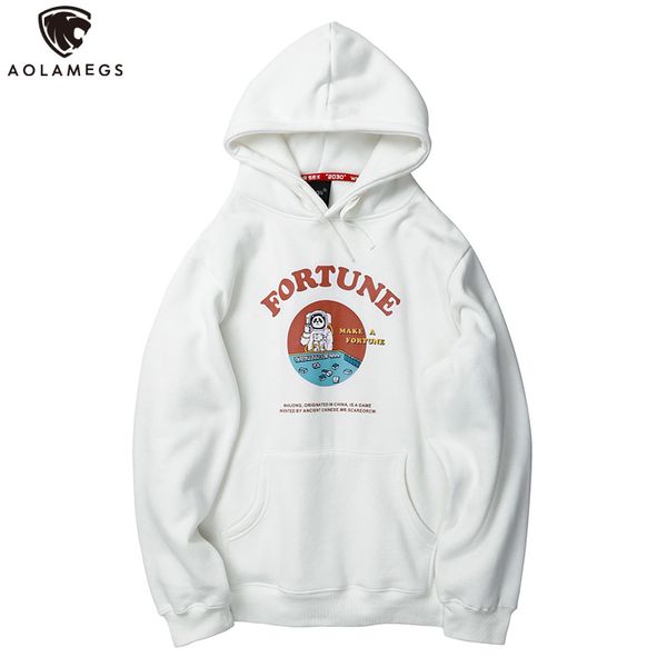 

aolamegs hoodies men cute letter print hooded thick pullover college style fleece sweatshirt men high street fashion streetwear, Black