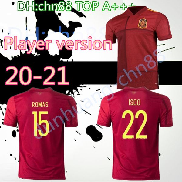 

player version 2020 spain soccer jersey home red 20 21 spain camiseta de fÃºtbol sergio a.iniesta koke asensio silva isco football uniform, Black;yellow