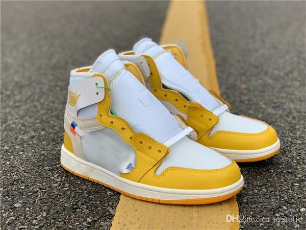 

2020 est off authentic white 1 high og canary yellow chicago unc powder blue 1s men women basketball shoes sports sneakers with box
