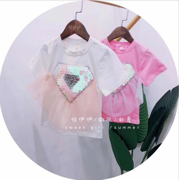 

2020 girls patchwork t-shirt cotton fashion summer girls 3-8t f75, Blue