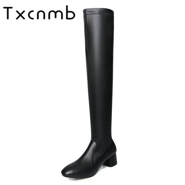 

txcnmb 2019 boots women over the knee boots for women winter genuine leather high heel shoes woman black