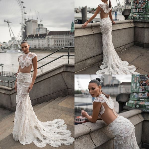 

charchy 2019 mermaid beach wedding dresses petal lace full beads applique bridal gowns custom made robe de mariÃ©e, White