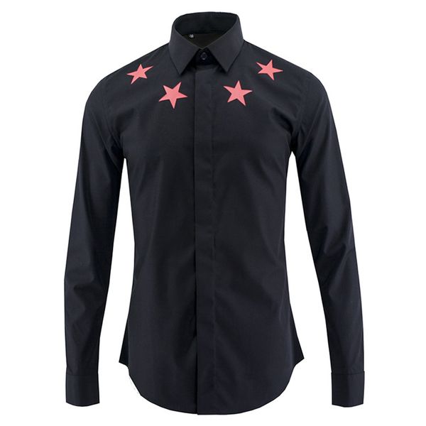 

luxury star printed men shirt chemise homme brand fashion 2019 long sleeve shirt men turn down collar slim cotton mens shirts, White;black