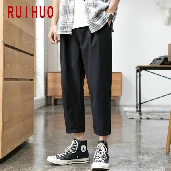 

ruihuo 2020 new casual straight pants men trousers joggers sweatpants men pants hip hop streetwear male plus size m-3xl, Black