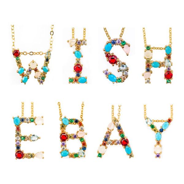 

rainbow new 26 letter fashion color gold necklace micro-clip cz cubic zirconia az initials letter pendant ladies jewelry, Silver