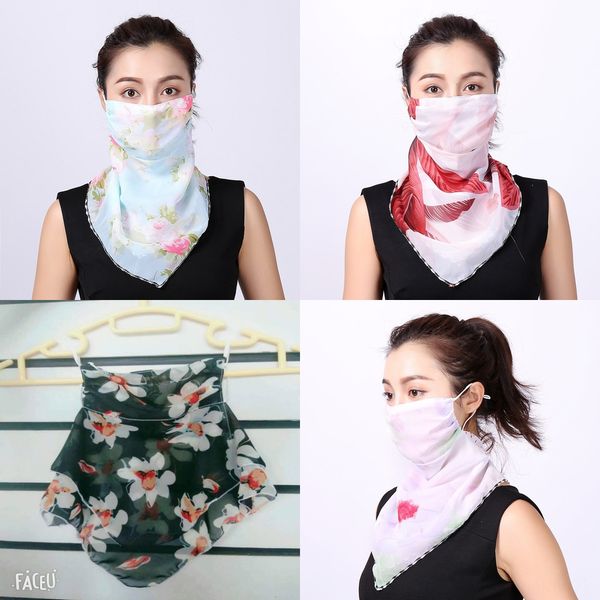 

kdxls women scarf face mask 38 dust-proof silk chiffon handkerchief outdoor windproof half face styles sunshade masks scarf, Black