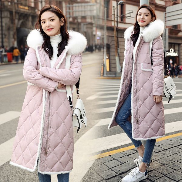 

more in the long long sleeve zippers pure color temperament down jacket, Black