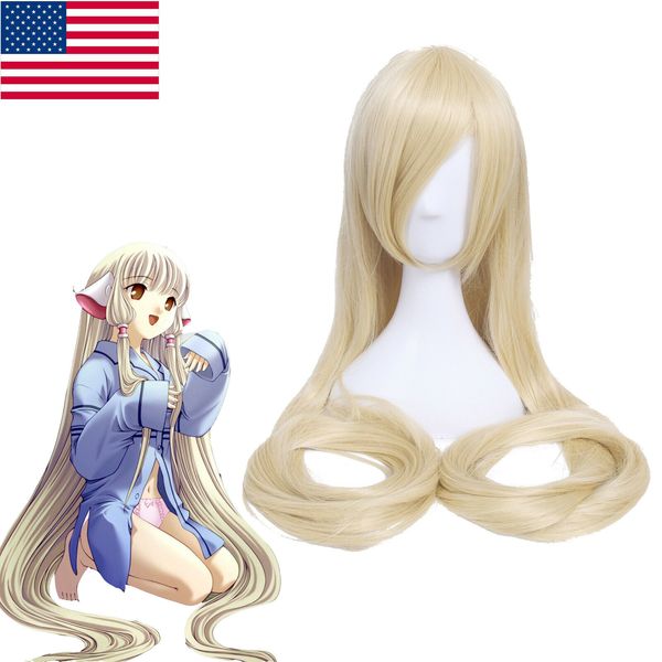 Spedizione gratuita all'ingrosso USA SUSA Nave Eruda Chobits Parrucca bionda chiara beige Cosplay Parrucche diritte extra lunghe