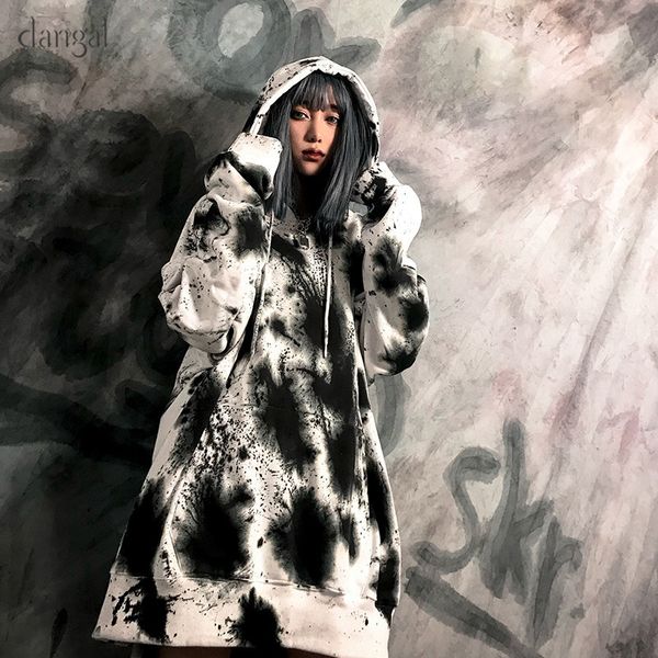 

new cool white girls всплеск чернила толстовка женского пуловер looselong harajuku толстовка женщина с капюшоном кашемир фуфайка thinken top, Black