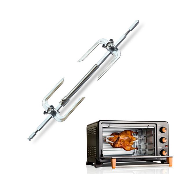 

1pc portable stainless steel barbecue sticks skewers roast fork oven spin rotate chicken roasting fork 393mm