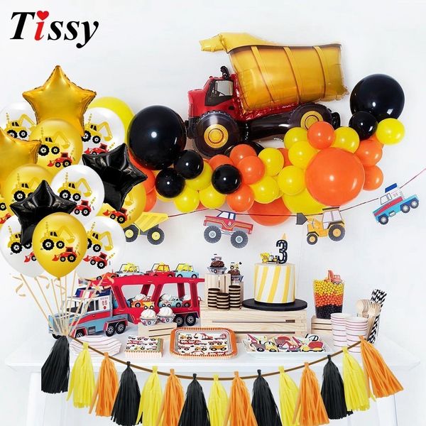 

1set construction tractor theme inflatable balloons truck vehicle banners cake decor baby shower boys birthday party supplies