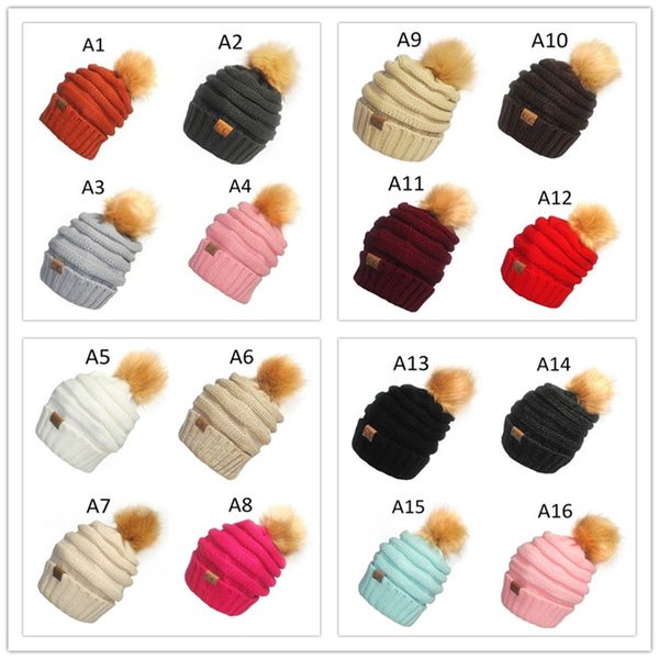 

розничная 5 стилей женщины дети теплая вязаная шапка осень зима шляпа cc skullies бренд волос мяч сплошной цвет вязаная шапка шляпа