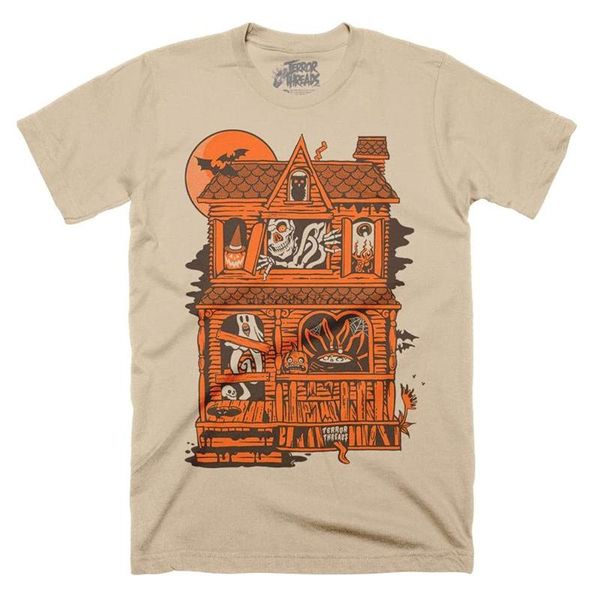 

haunted house of horrors creepy vintage halloween spooky t-shirt, White;black