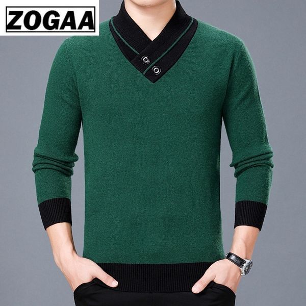 

zogaa autumn winter mens sweater mens double-collar knitted pullovers casual cotton v-neck patchwork sweater warm slim fit, White;black