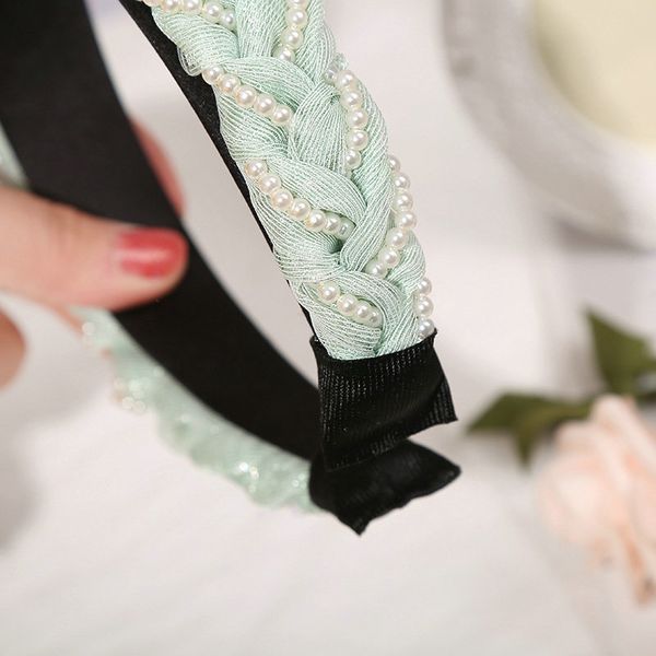 

mesh headband wide side twist pearl 3.2cm black hair band new hair style 2019 mesh headband icwqf, Black;brown