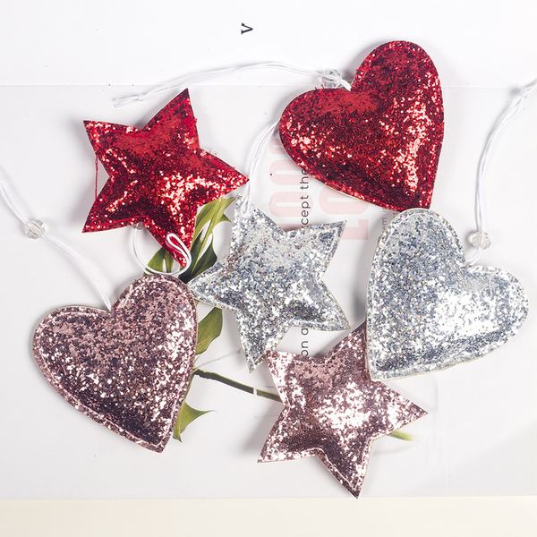 

3pcs/set shiny sequin red silver star heart hanging pendant christmas tree decorations ornaments christmas decorations for home