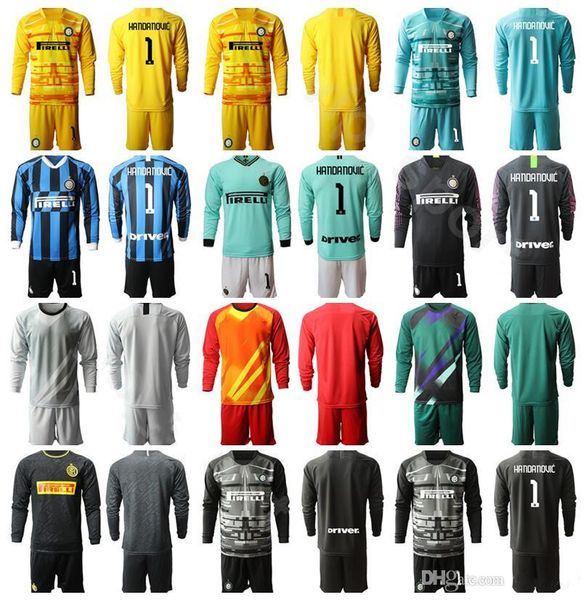 

inter goalkeeper gk milan soccer goalie 1 handanovic long sleeve jersey 87 candreva 46 berni 27 padelli football shirt kits, Black;yellow