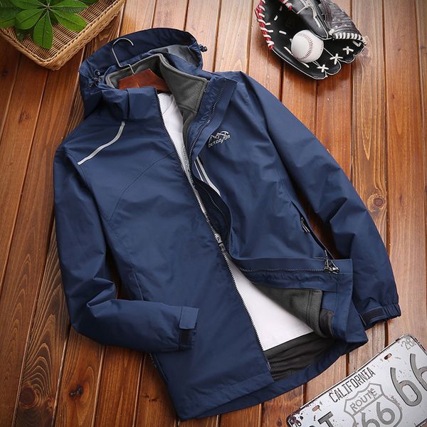 

new men's jacket three-in-one detachable plus velvet two-piece large size cold-proof jacket windbreaker jaqueta masculino, Black;brown