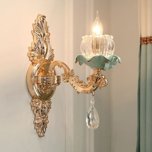 

french garden crystal wall lamp european luxury atmospheric living room lamp creative zinc alloy bedroom bedside lamp