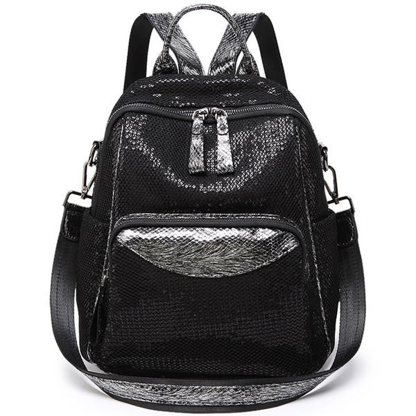 

new wild fashion mesh sequins backpack large capacity dual-use leisure travel bag