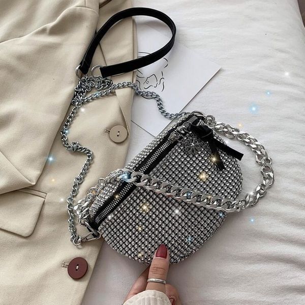 

ladies summer rhinestone shoulder bag design chain handbag ins casual trend wild chest bag fashion diamonds crossbody