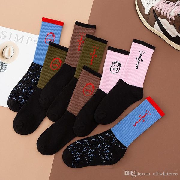 

brand travis scott mens designer stockings fashion letter smiling face print mens underwears casual males clothing, Black