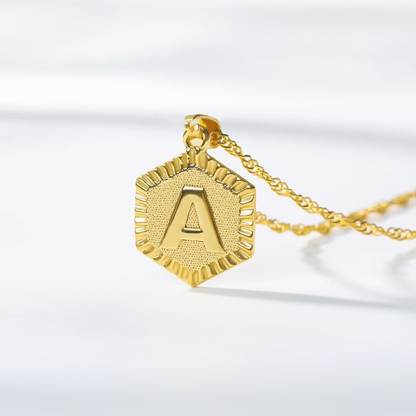 

tiny gold medal initial a-z letter necklaces charm gold wave chain capital letter necklace pendant for women men bff jewelry, Silver