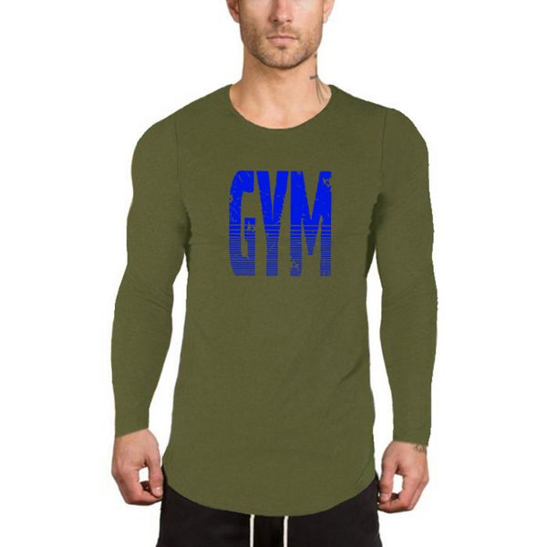 

new fashion long sleeves o-neck round men sports fitness workout training gym man long shirts, Black