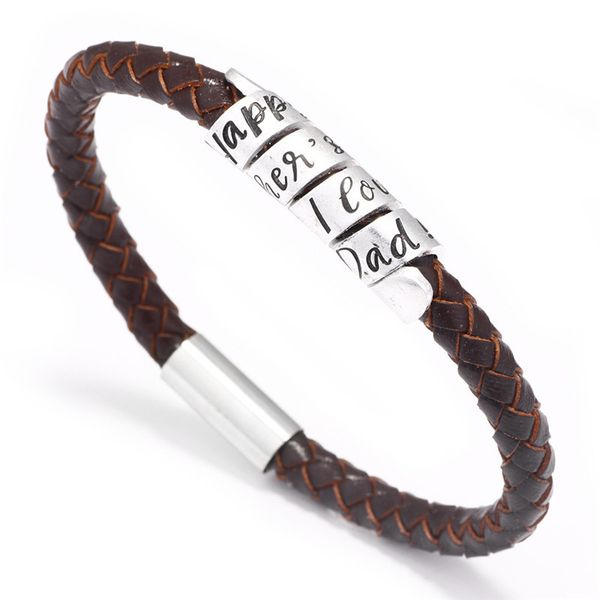 

father's day gift men genuine leather bracelet i love my dad letters designer jewelry bracelets gift, Black