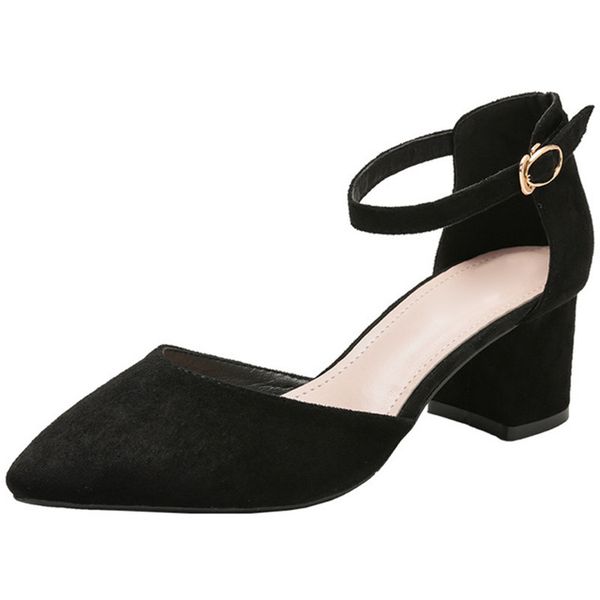 

ceyaneao women new baotou heel shoes woman thick heel with pointed toe pumps commuter career mary jane work shoes, Black