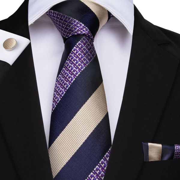 

dibangu striped mens silk ties and pocket square cufflinks 8.5cm neck ties for men christmas gifts for men hipping no moq, Blue;purple