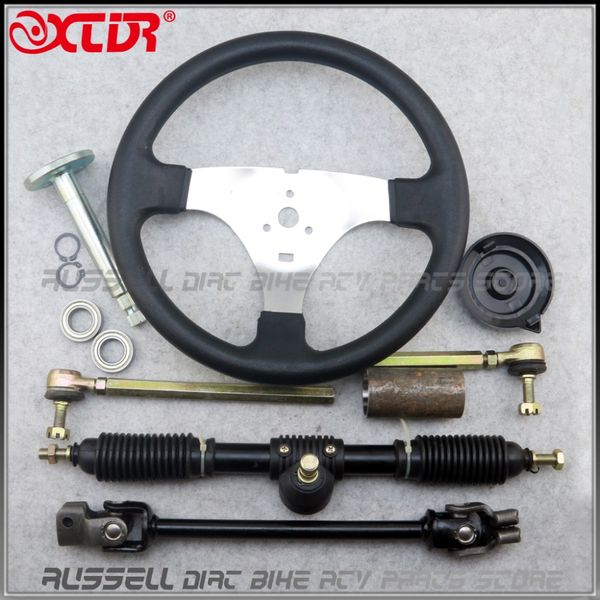 

300mm steering wheel assembly 420mm gear rack pinion 380mm u joint tie rod knuckle assy for chinese 110cc go kart quad parts