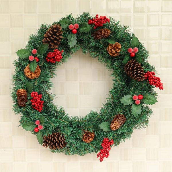 

60cm christmas wreath door hanging with frost clover wreath american pine natural pine cone berries decorative christmas garland