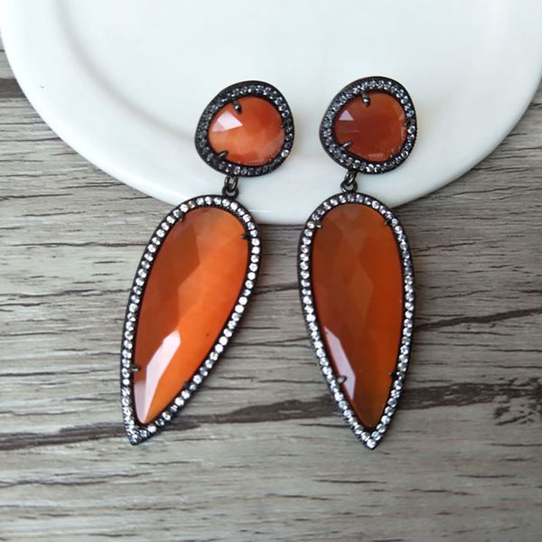 

1 pair teardrop opal earrings cz crystal zircon stone micro pave dangle earring,cat eyes' stone earrings jewelry for women er184, Silver